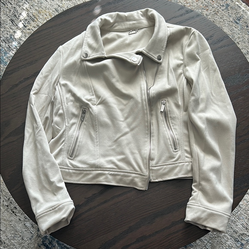T Tahari Light Gray Leather Jacket